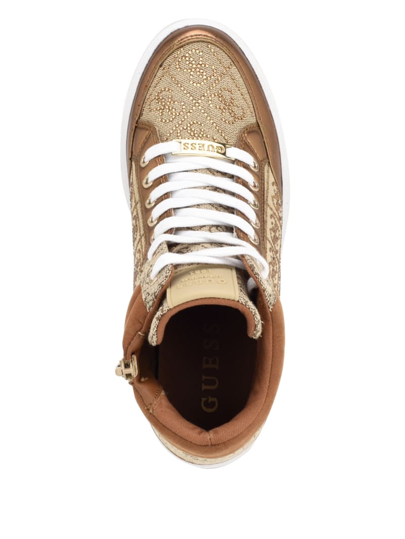Guess Blairin Rhinestone Logo Wedge Sneakers - Medium Brown Guess Blairin Rhinestone Logo Wedge Sneakers - Medium Brown