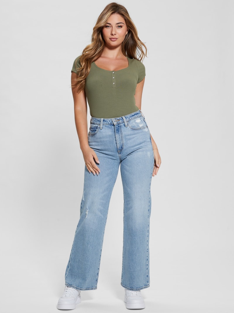 Guess Eco Karlee Henley Tee - Isle Wash 32" Guess Eco Karlee Henley Tee - Isle Wash 32"