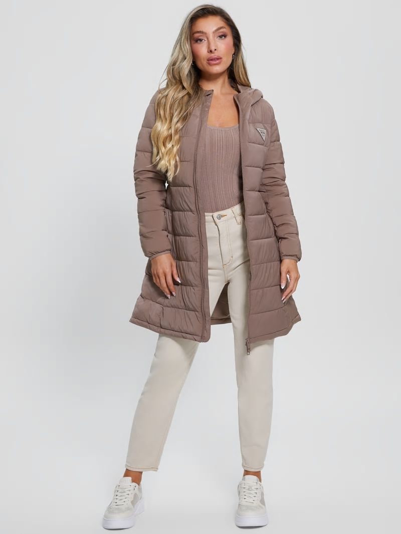 Guess Aleta Long Puffer Jacket - Soft Mink Guess Aleta Long Puffer Jacket - Soft Mink