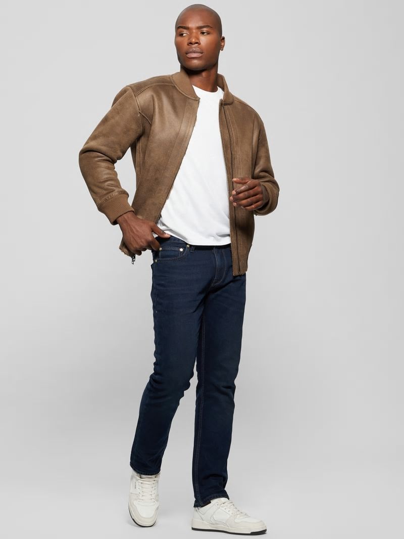 Guess Faux-Suede Aviator Jacket - Teak Wood Guess Faux-Suede Aviator Jacket - Teak Wood