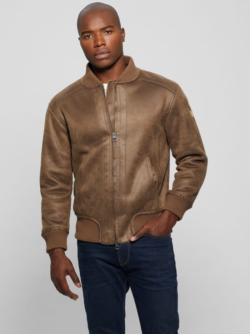 Guess Faux-Suede Aviator Jacket - Teak Wood Guess Faux-Suede Aviator Jacket - Teak Wood