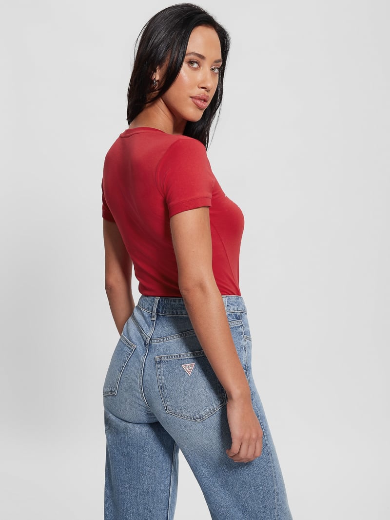 Guess Eco Signature Rhinestone Tee - Chili Red Guess Eco Signature Rhinestone Tee - Chili Red