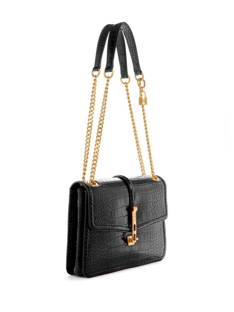 Guess James Croc Convertible Bag - Black Floral Print Guess James Croc Convertible Bag - Black Floral Print