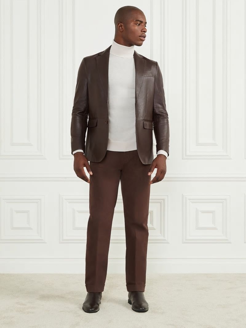 Guess Steve Notched Leather Blazer - Chocolate Brownie Guess Steve Notched Leather Blazer - Chocolate Brownie