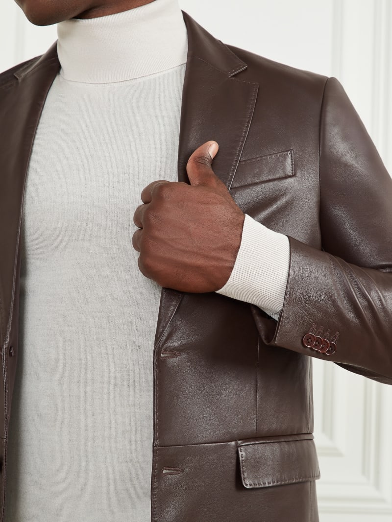 Guess Steve Notched Leather Blazer - Chocolate Brownie Guess Steve Notched Leather Blazer - Chocolate Brownie