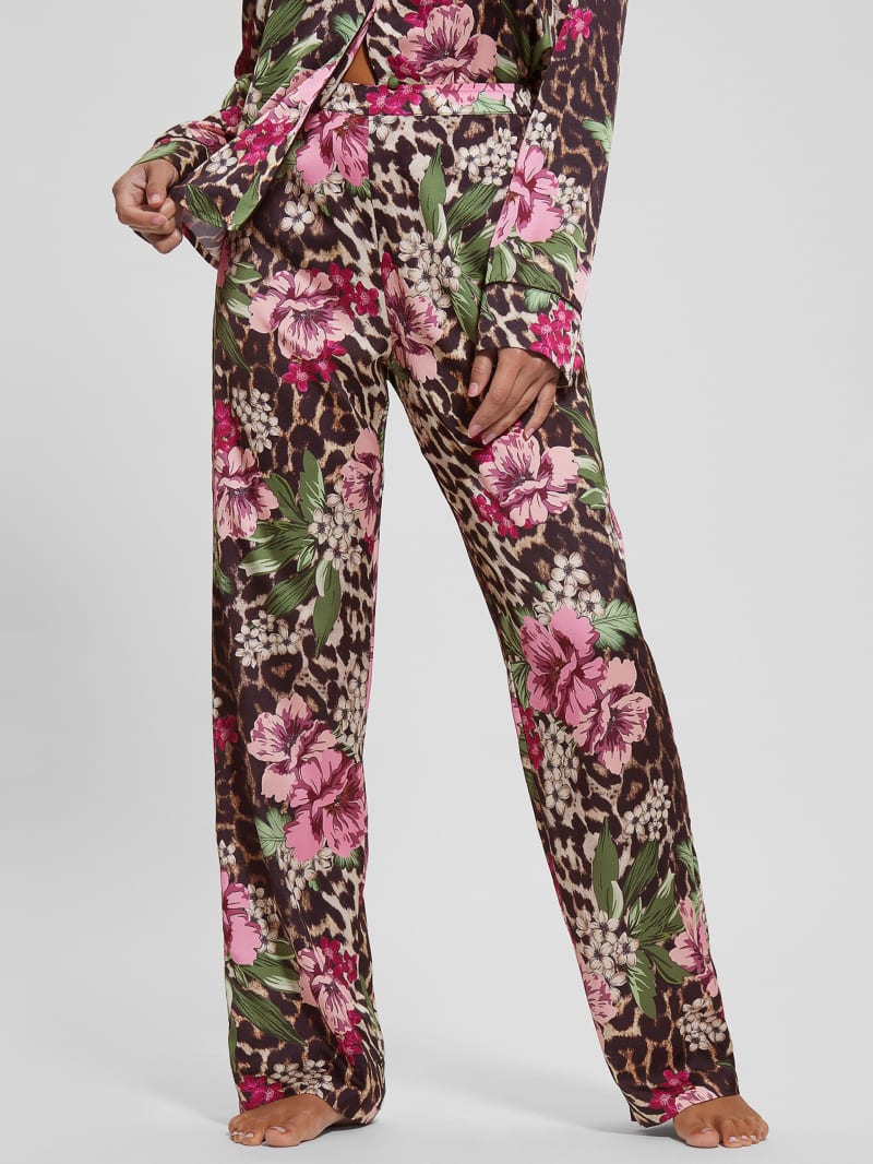 Guess Eco Dulcie Shirt and Pants PJ Set - Allover Flowers Leopard Guess Eco Dulcie Shirt and Pants PJ Set - Allover Flowers Leopard