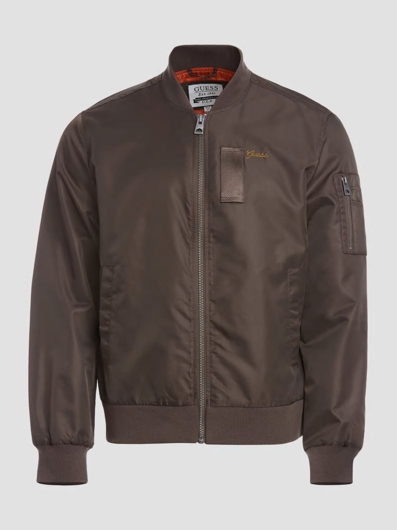 Guess Nylon Flight Jacket - Carob Chocolate Guess Nylon Flight Jacket - Carob Chocolate