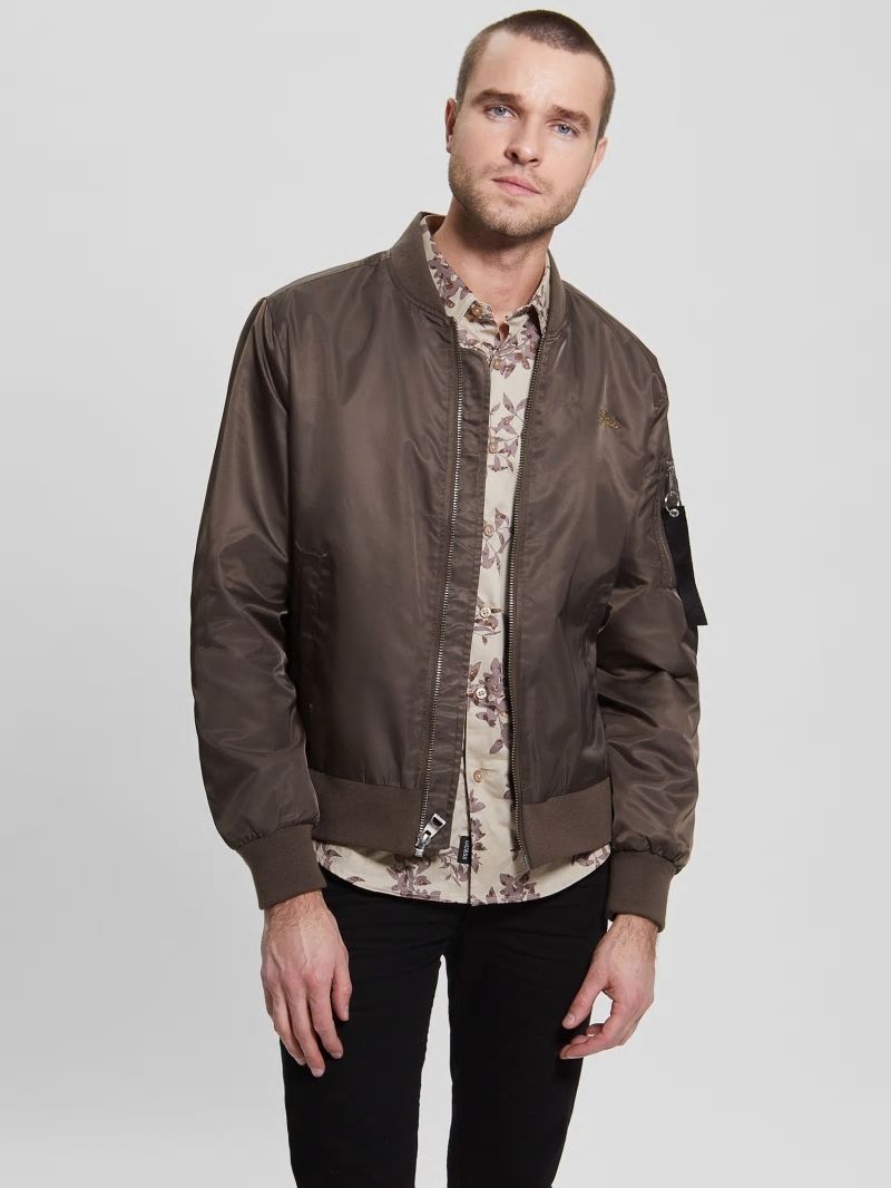 Guess Nylon Flight Jacket - Carob Chocolate Guess Nylon Flight Jacket - Carob Chocolate