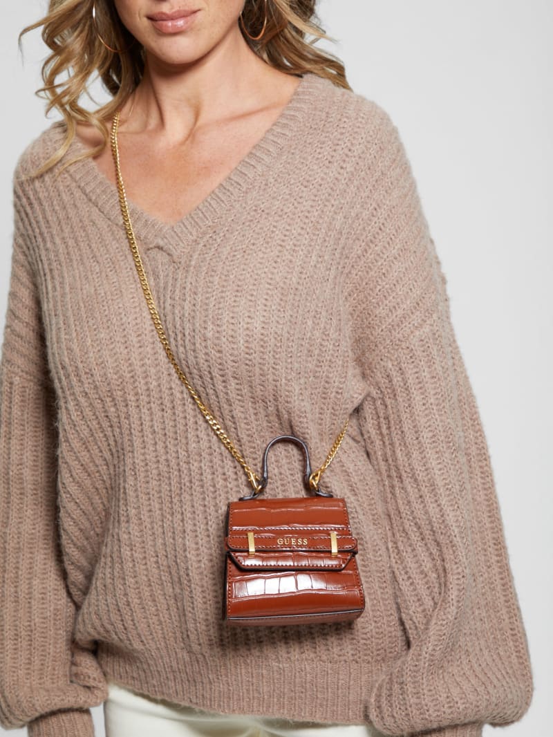 Guess Sestri Crocodile-Embossed Mini Crossbody - Cognac Guess Sestri Crocodile-Embossed Mini Crossbody - Cognac