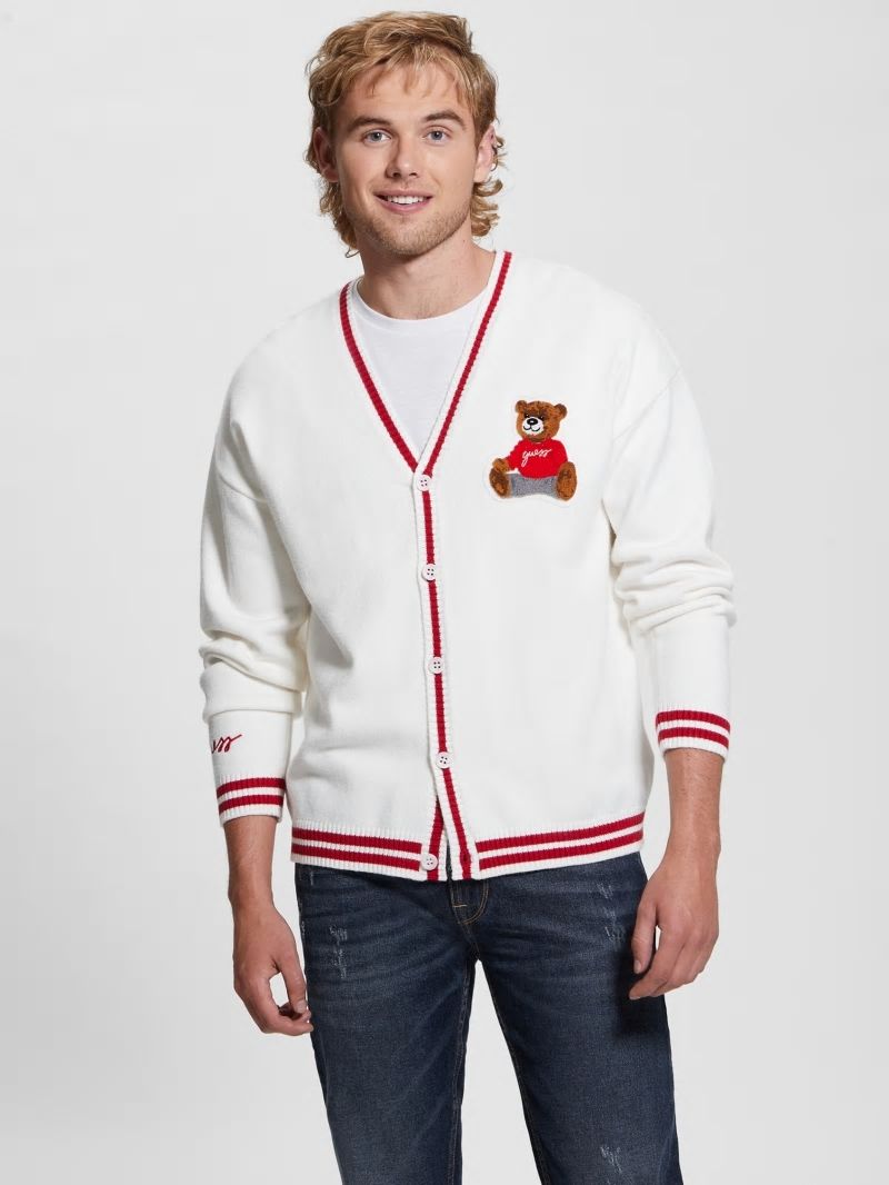 Guess Eco Liam Patch Cardigan - Salt White Guess Eco Liam Patch Cardigan - Salt White