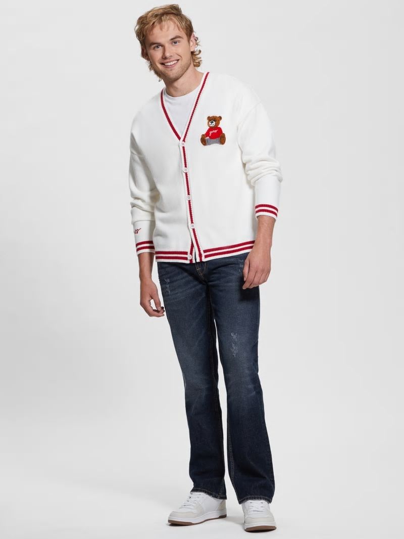 Guess Eco Liam Patch Cardigan - Salt White Guess Eco Liam Patch Cardigan - Salt White
