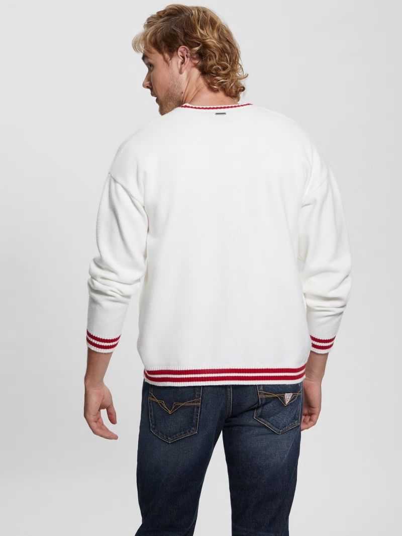 Guess Eco Liam Patch Cardigan - Salt White Guess Eco Liam Patch Cardigan - Salt White