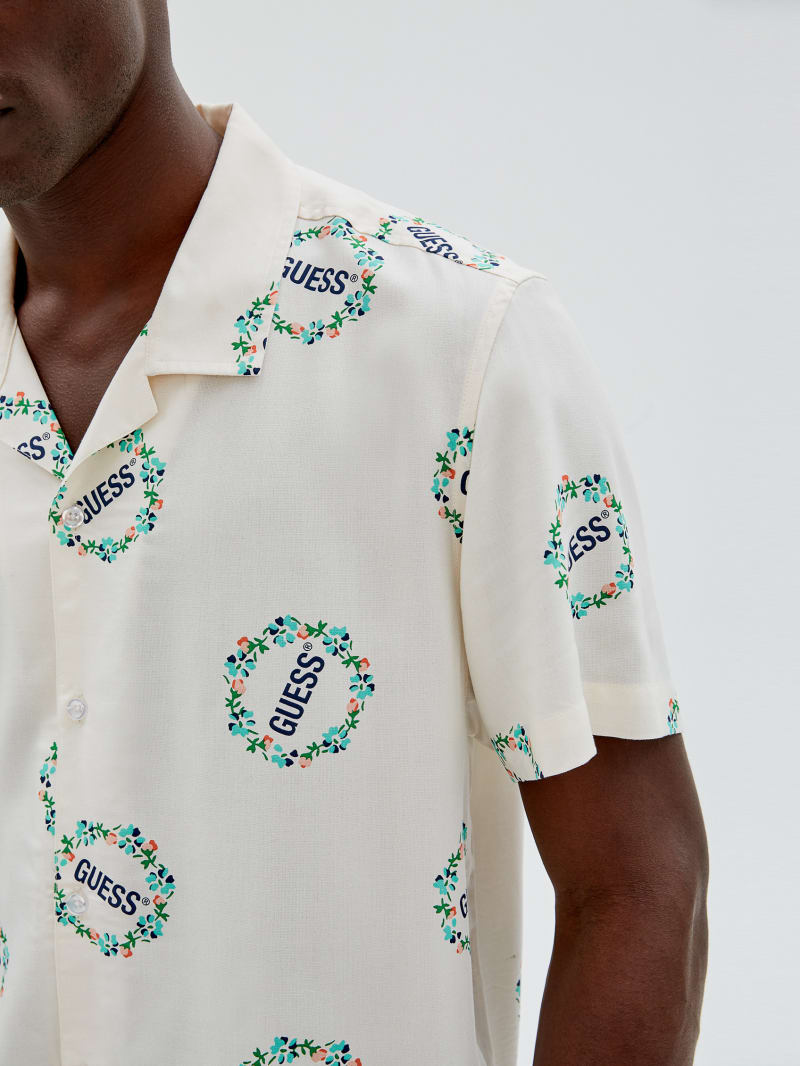 Guess GUESS Originals Logo Short-Sleeve Shirt - Cream White Multi Guess GUESS Originals Logo Short-Sleeve Shirt - Cream White Multi