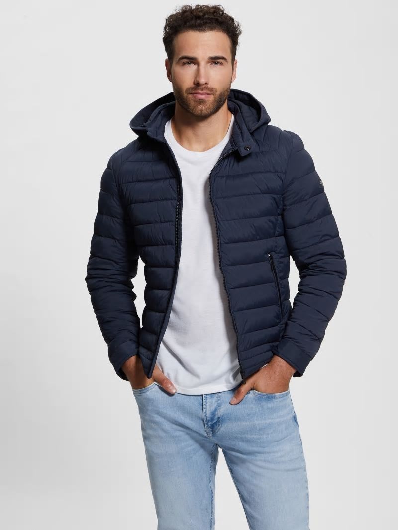 Guess Eco Tech-Stretch Hooded Jacket - Bleu éLéGant Guess Eco Tech-Stretch Hooded Jacket - Bleu éLéGant