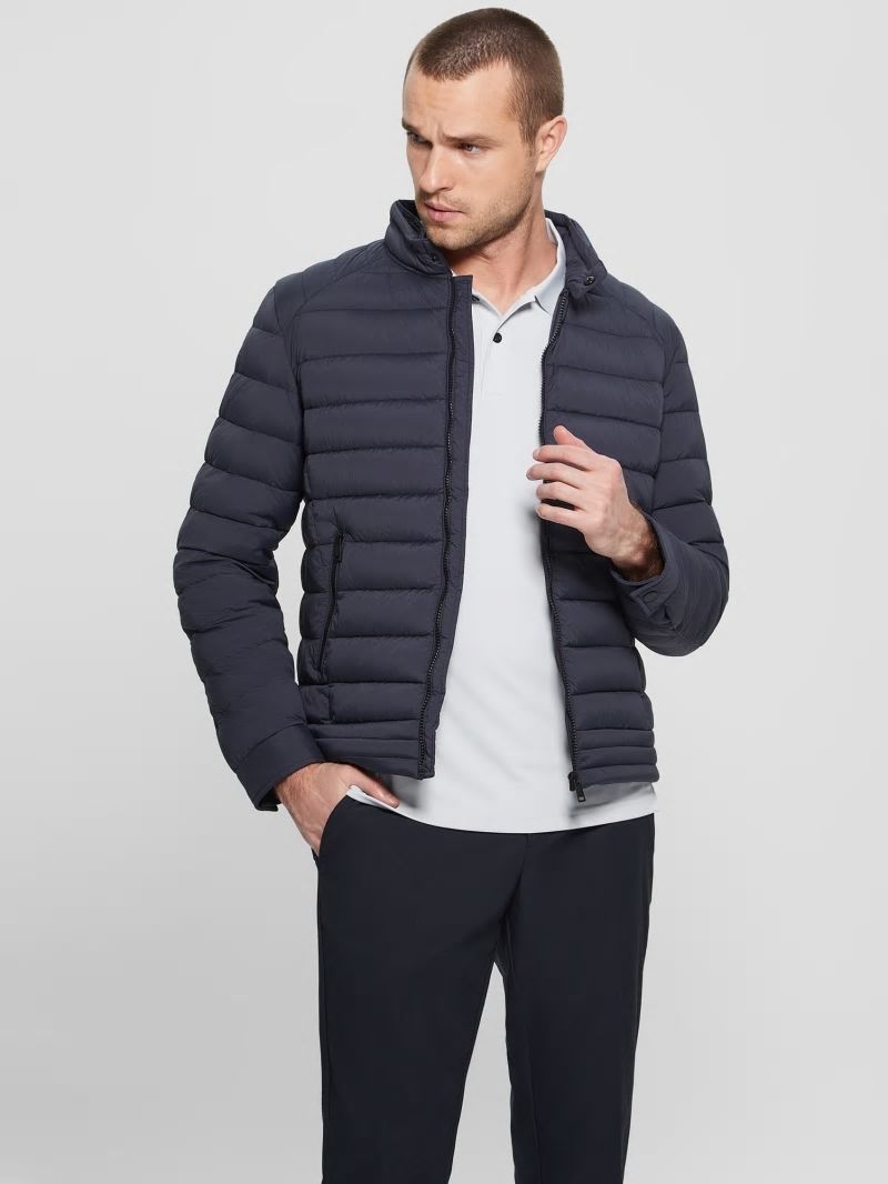Guess Eco Tech-Stretch Hooded Jacket - Bleu éLéGant Guess Eco Tech-Stretch Hooded Jacket - Bleu éLéGant