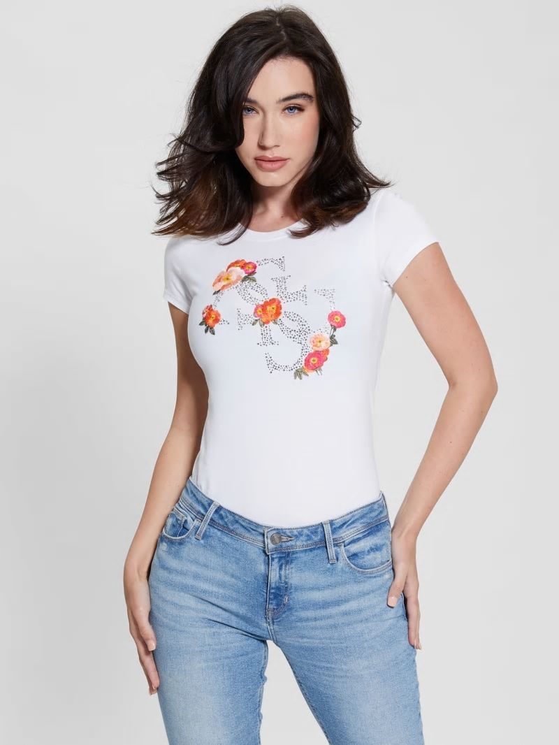 Guess Quattro G Floral Tee - Pure White Guess Quattro G Floral Tee - Pure White