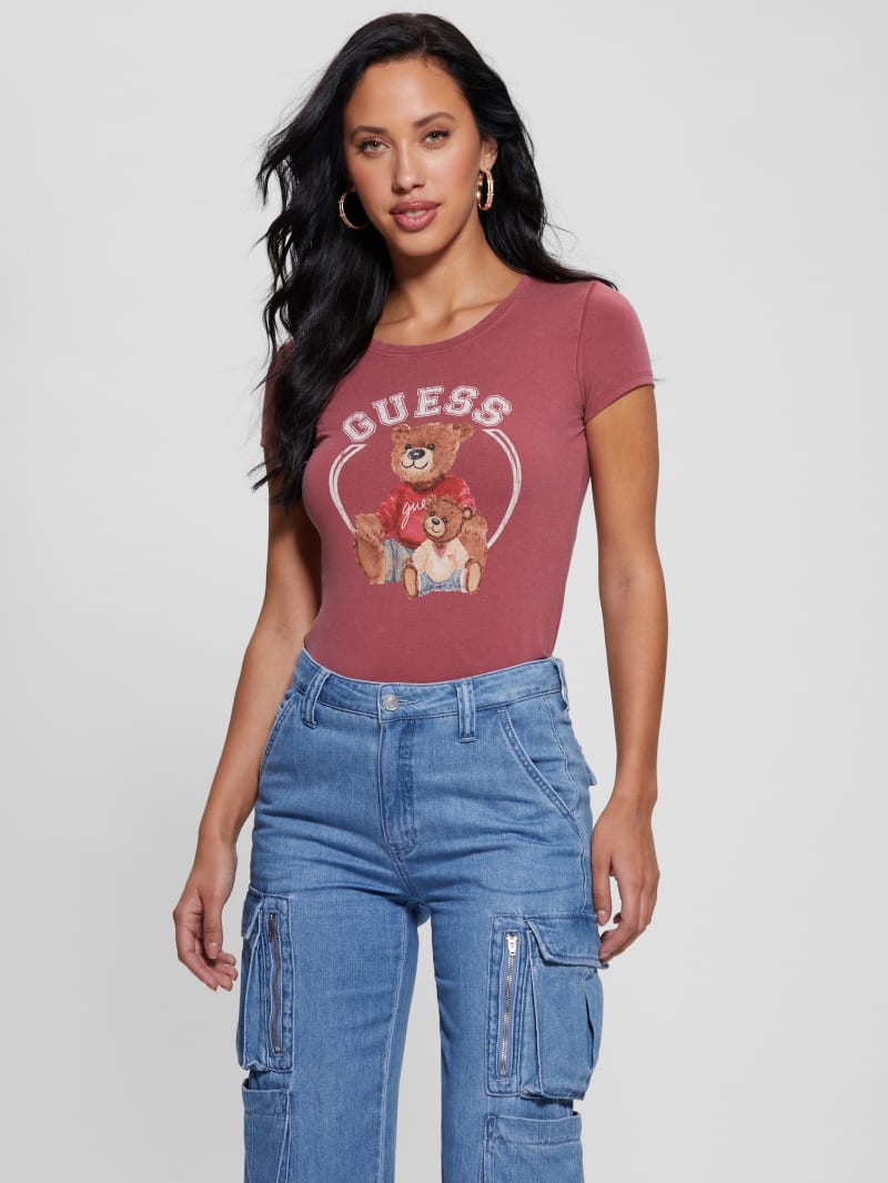 Guess Varsity Bear Tee - Tahiti Red Multi Guess Varsity Bear Tee - Tahiti Red Multi