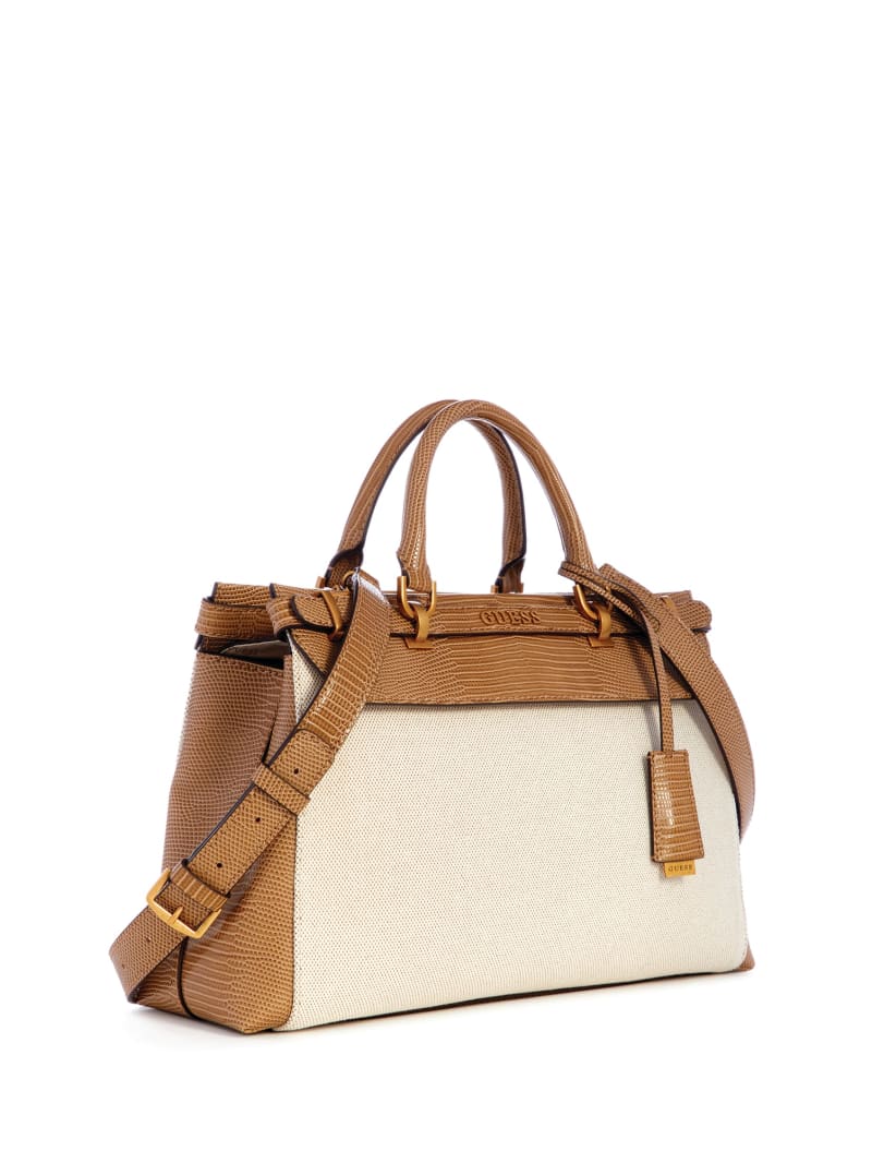 Guess Sestri Canvas Luxury Satchel - Natural/Camel Guess Sestri Canvas Luxury Satchel - Natural/Camel