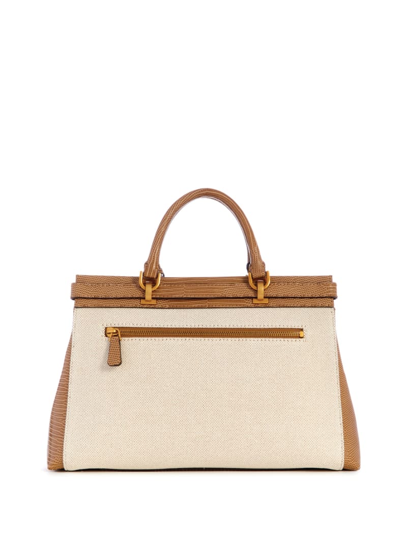 Guess Sestri Canvas Luxury Satchel - Natural/Camel Guess Sestri Canvas Luxury Satchel - Natural/Camel