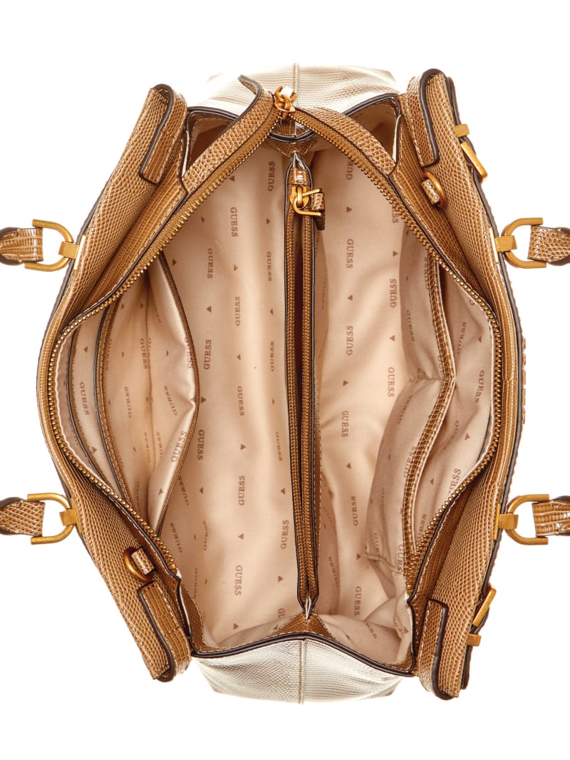 Guess Sestri Canvas Luxury Satchel - Natural/Camel Guess Sestri Canvas Luxury Satchel - Natural/Camel