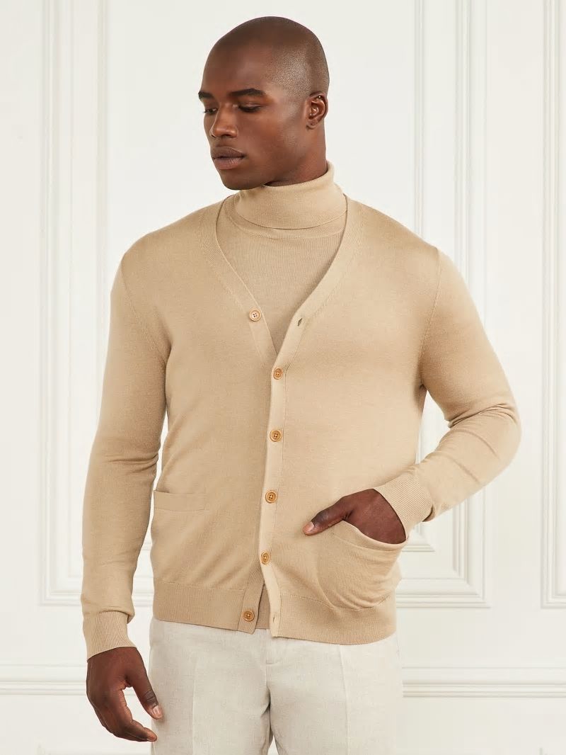 Guess Merino Wool Essential Cardigan - Herb Tan Guess Merino Wool Essential Cardigan - Herb Tan