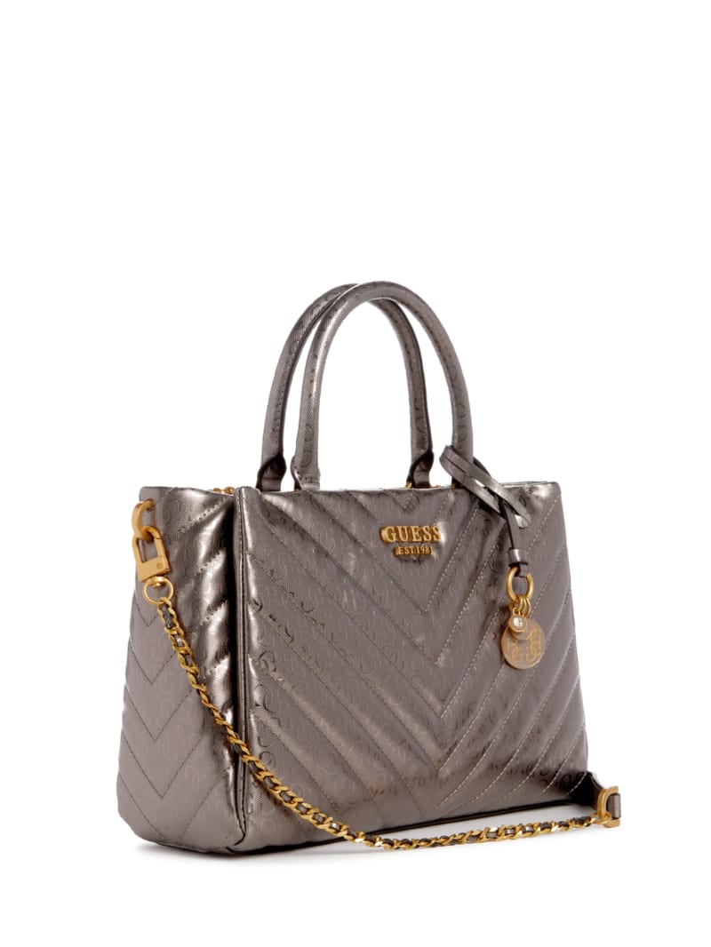 Guess Jania Metallic Quilted Society Satchel - Pewter Guess Jania Metallic Quilted Society Satchel - Pewter
