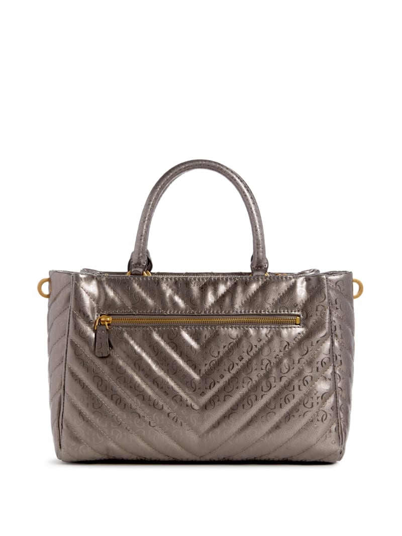 Guess Jania Metallic Quilted Society Satchel - Pewter Guess Jania Metallic Quilted Society Satchel - Pewter