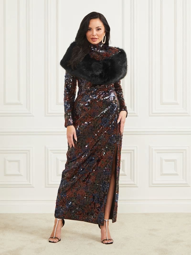 Guess Gwenda Faux-Fur Shawl Scarf - Black Guess Gwenda Faux-Fur Shawl Scarf - Black