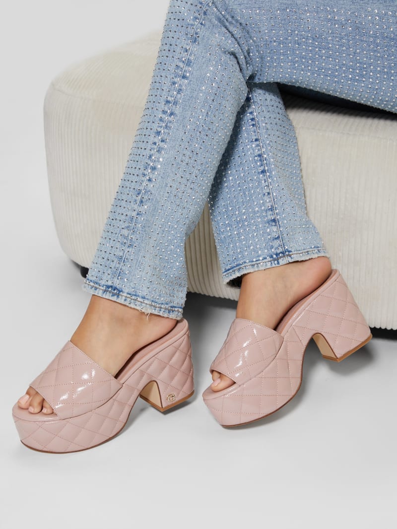 Guess Yanni Quilted Platform Mules - Light Natural 110 Guess Yanni Quilted Platform Mules - Light Natural 110