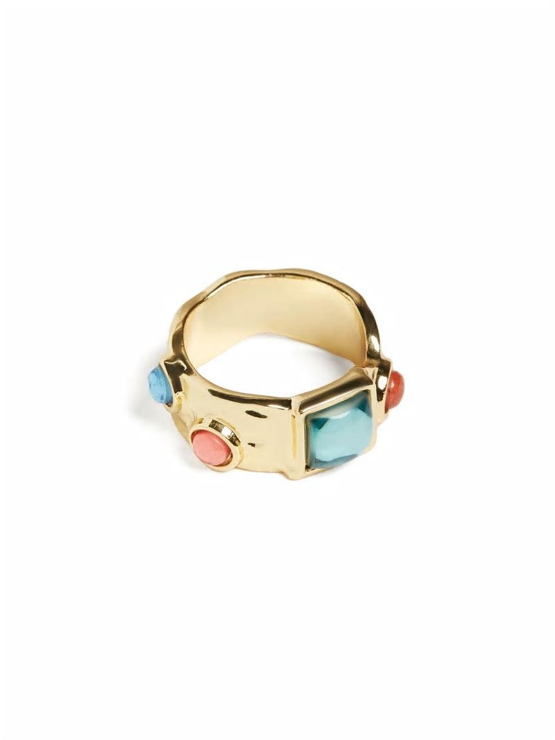 Guess Textured Gold-Tone Stone Ring - Silver/Gold Guess Textured Gold-Tone Stone Ring - Silver/Gold