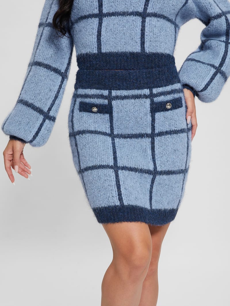 Guess Nadia Plaid Sweater Skirt - Blue Check Guess Nadia Plaid Sweater Skirt - Blue Check