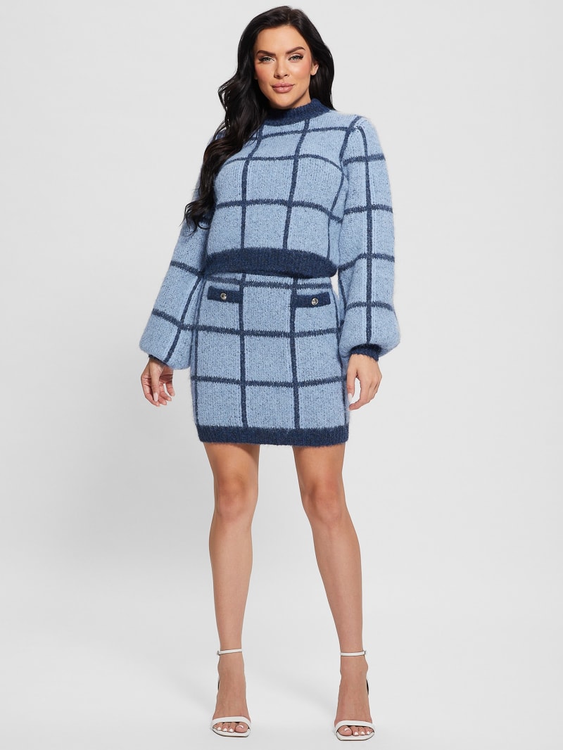 Guess Nadia Plaid Sweater Skirt - Blue Check Guess Nadia Plaid Sweater Skirt - Blue Check