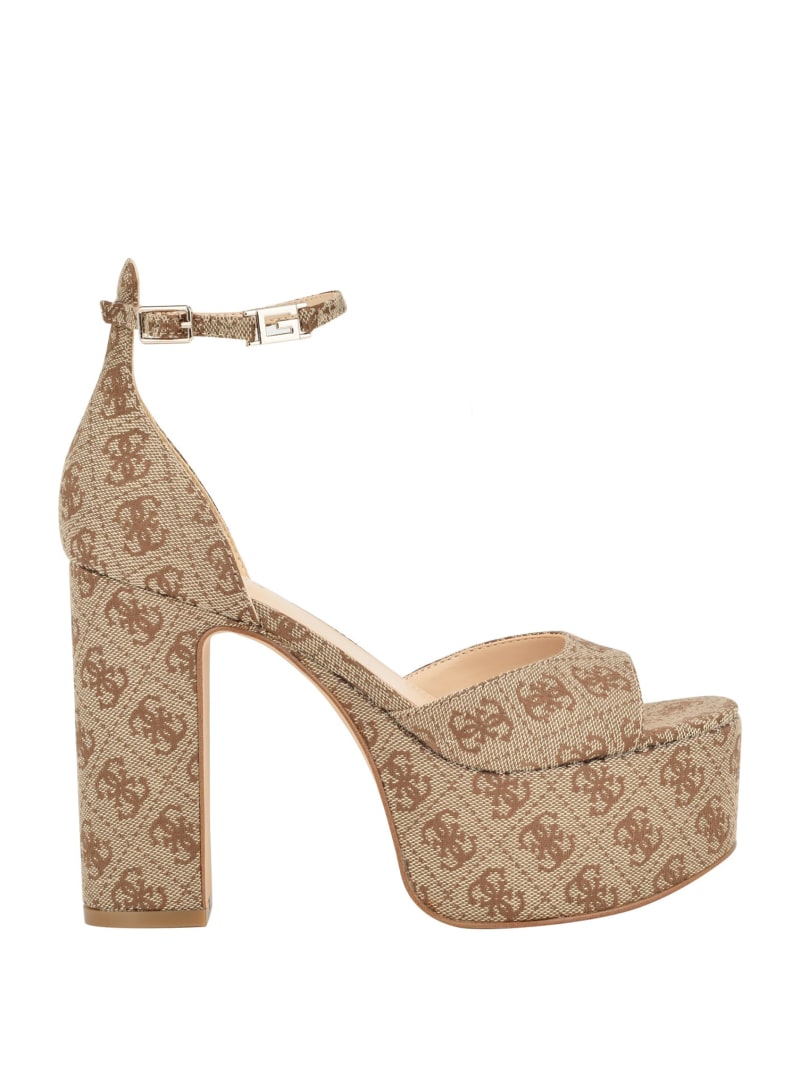 Guess Ankle Strap Logo Platform Heels - Medium Brown Guess Ankle Strap Logo Platform Heels - Medium Brown