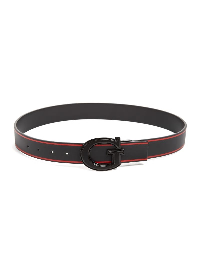 Guess Reversible Striped G Buckle Belt - Black/Red Guess Reversible Striped G Buckle Belt - Black/Red
