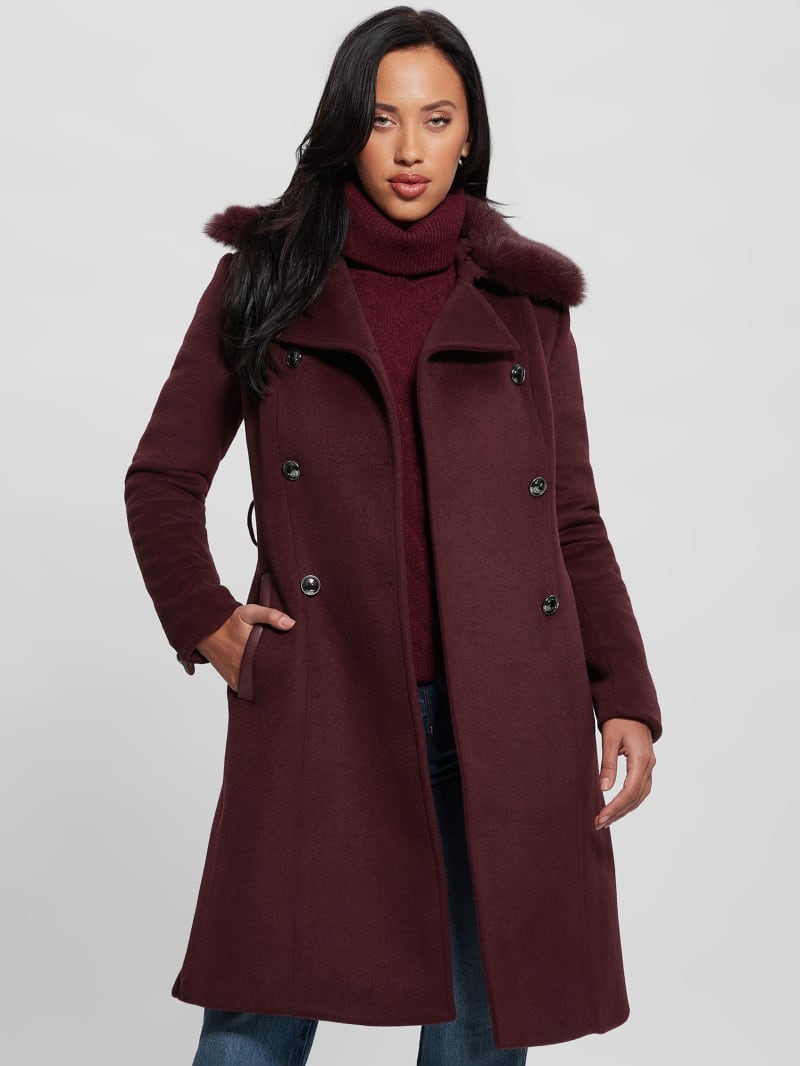 Guess Patrice Wool-Blend Belted Coat - Mystic Wine Guess Patrice Wool-Blend Belted Coat - Mystic Wine