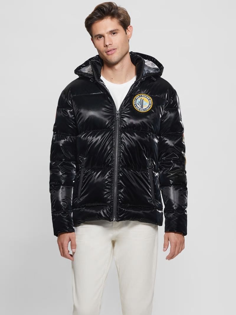 Guess Arctic Patch Puffer Jacket - Jet Black Multi Guess Arctic Patch Puffer Jacket - Jet Black Multi