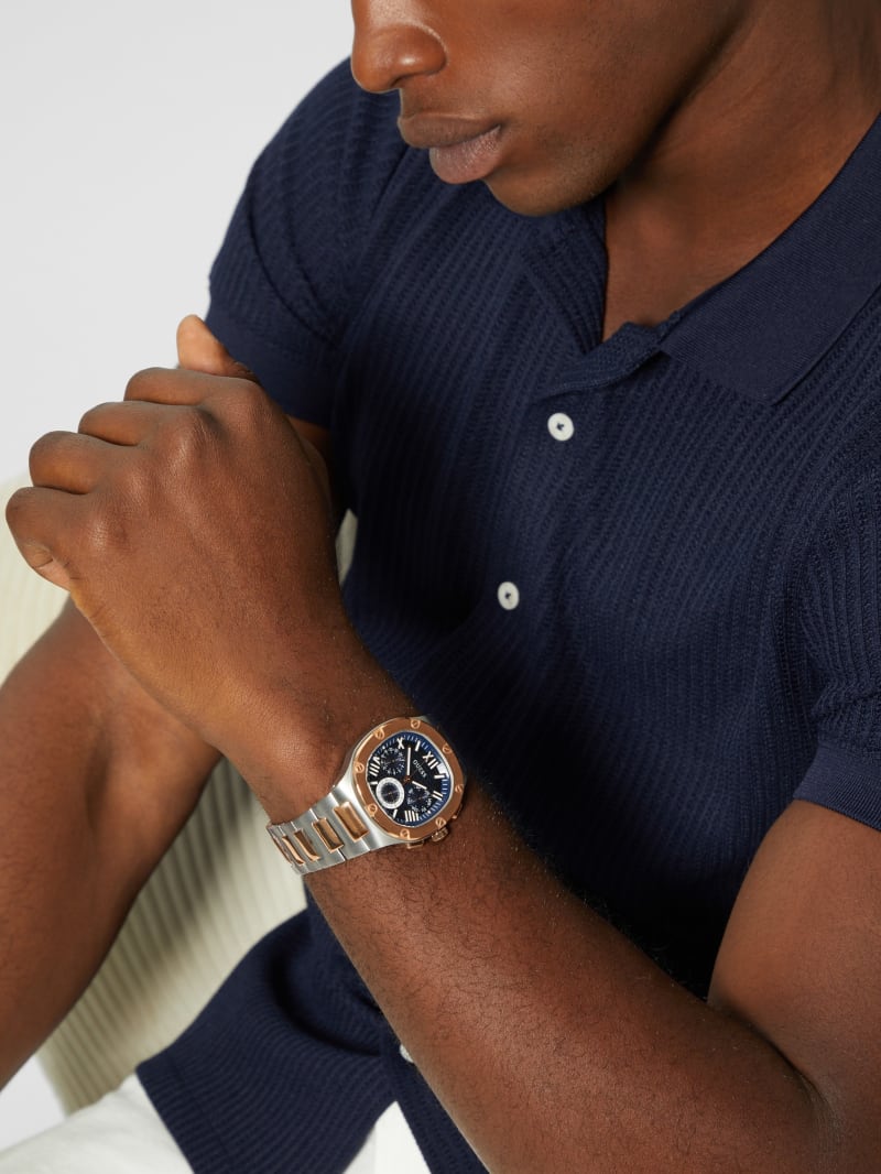 Guess Multi-Tone and Blue Multifunction Watch - Silver Guess Multi-Tone and Blue Multifunction Watch - Silver