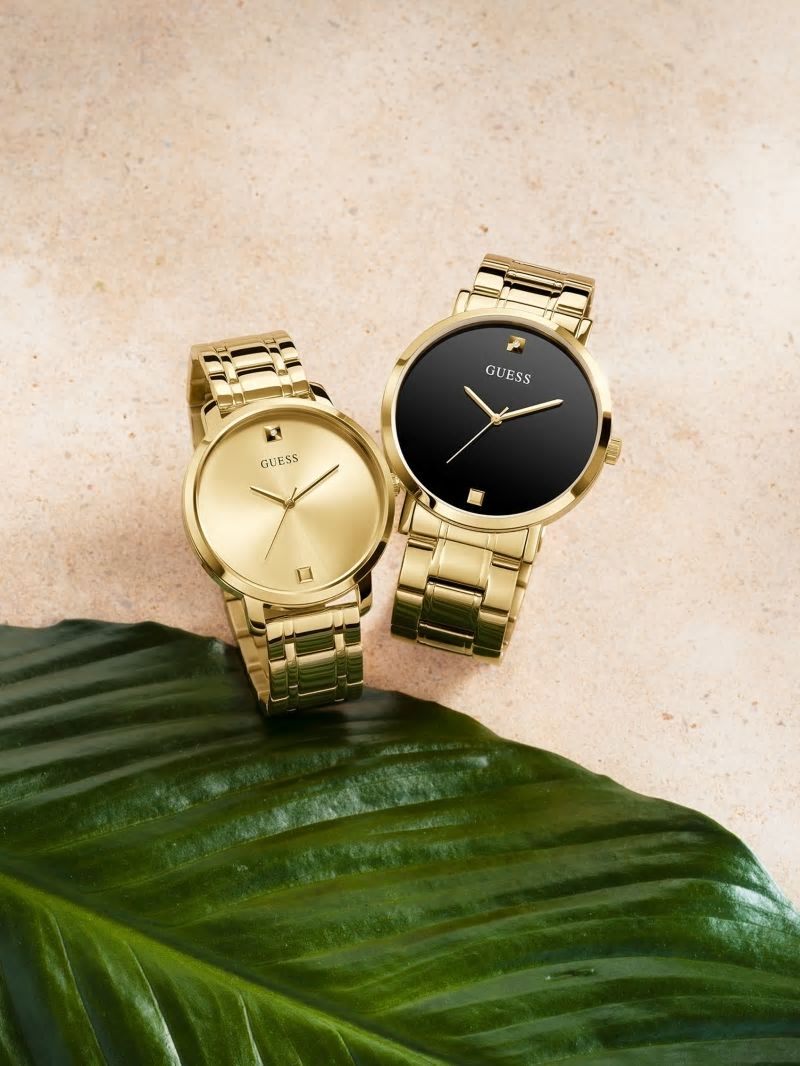 Guess Gold-Tone and Black Diamond Analog Watch - Silver/Gold Guess Gold-Tone and Black Diamond Analog Watch - Silver/Gold