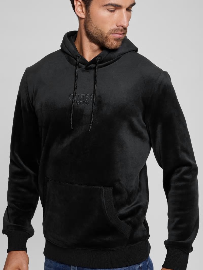 Guess Bonded Velvet GUESS Hoodie - Black Guess Bonded Velvet GUESS Hoodie - Black