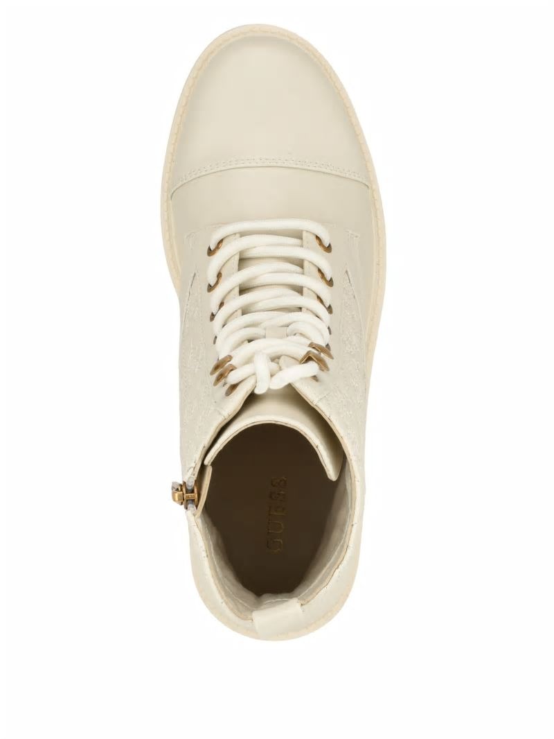 Guess Waite Embossed Lace-Up Moto Boots - Ivory 150 Guess Waite Embossed Lace-Up Moto Boots - Ivory 150