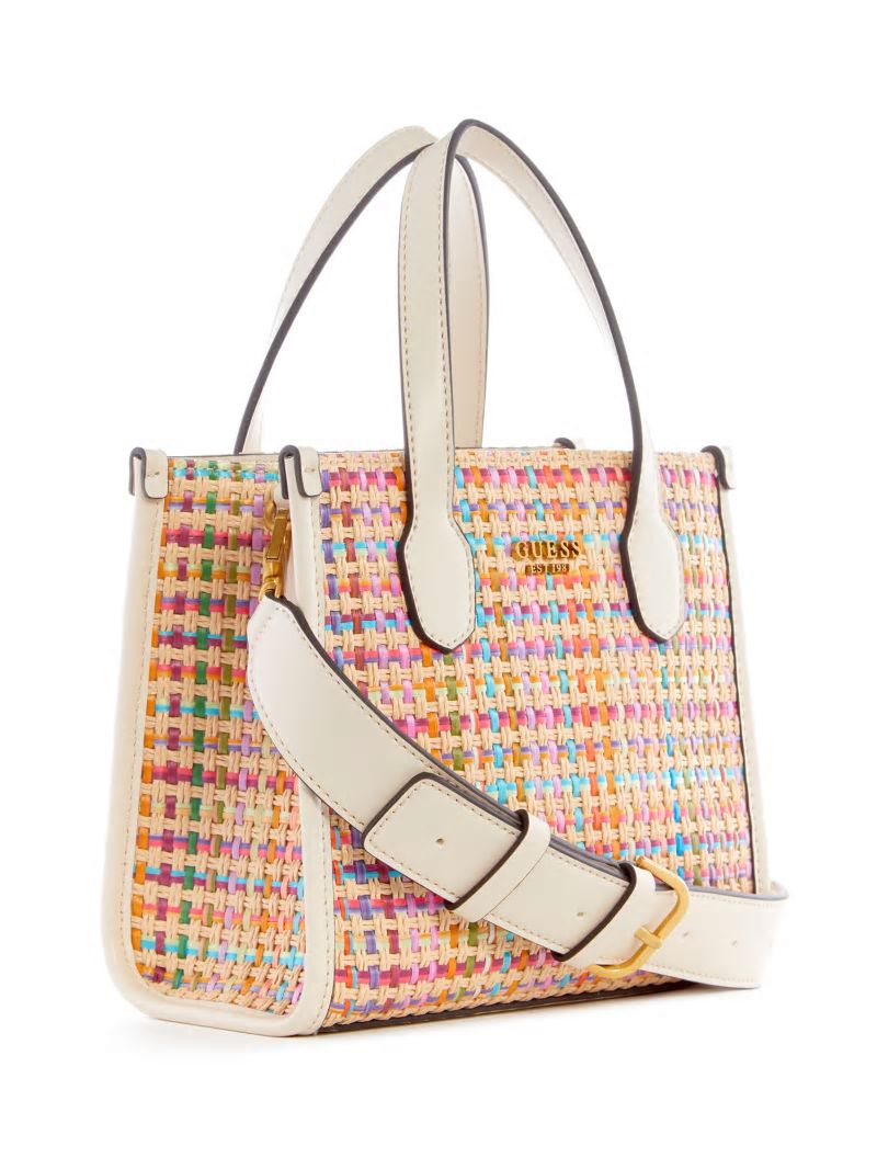 Guess Silvana Colorful Straw Mini Tote - White Multi Guess Silvana Colorful Straw Mini Tote - White Multi