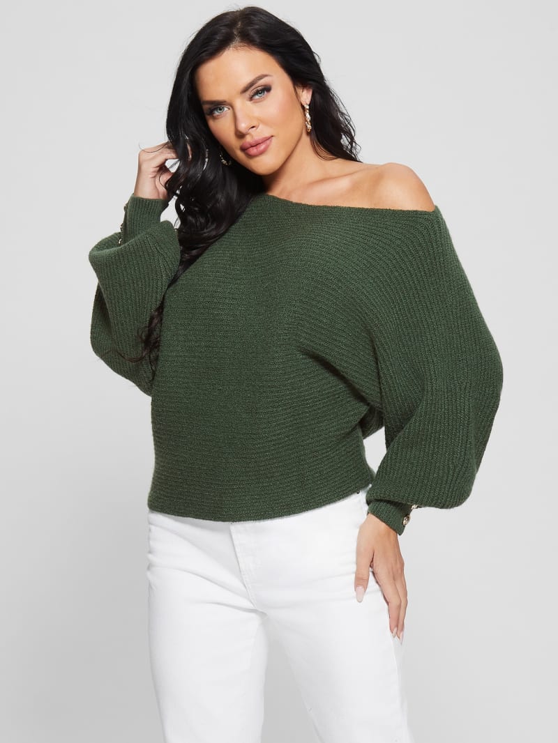 Guess Isadora Off-Shoulder Sweater - Moss Mat Guess Isadora Off-Shoulder Sweater - Moss Mat