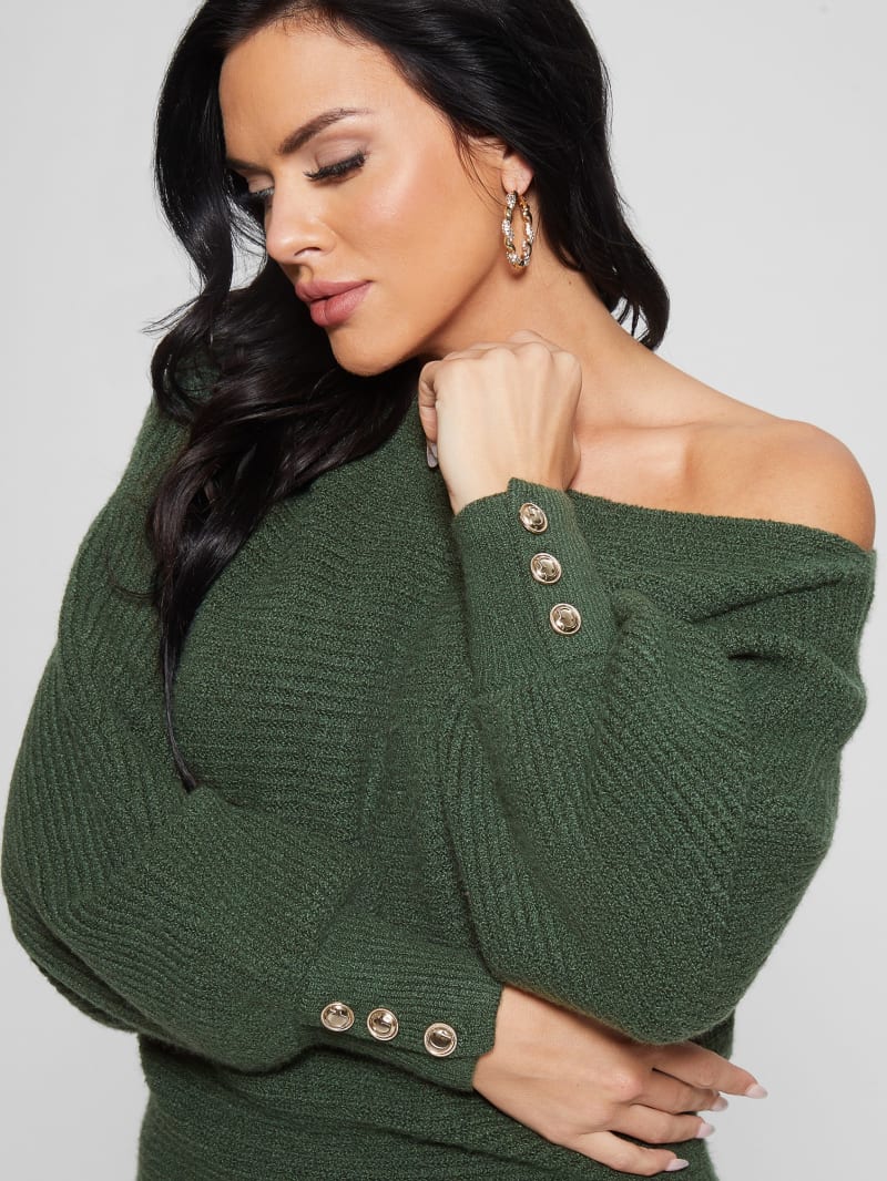 Guess Isadora Off-Shoulder Sweater - Moss Mat Guess Isadora Off-Shoulder Sweater - Moss Mat