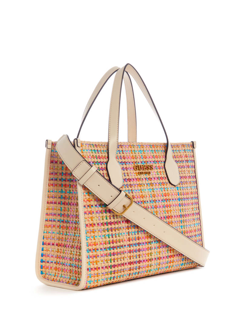Guess Silvana Colorful Straw Tote - White Multi Guess Silvana Colorful Straw Tote - White Multi