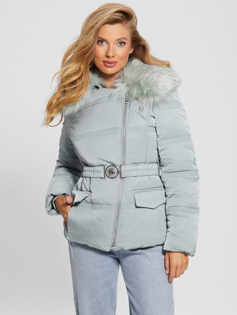 Guess Eco Marisol Belted Puffer Jacket - Full Grey Multi Guess Eco Marisol Belted Puffer Jacket - Full Grey Multi