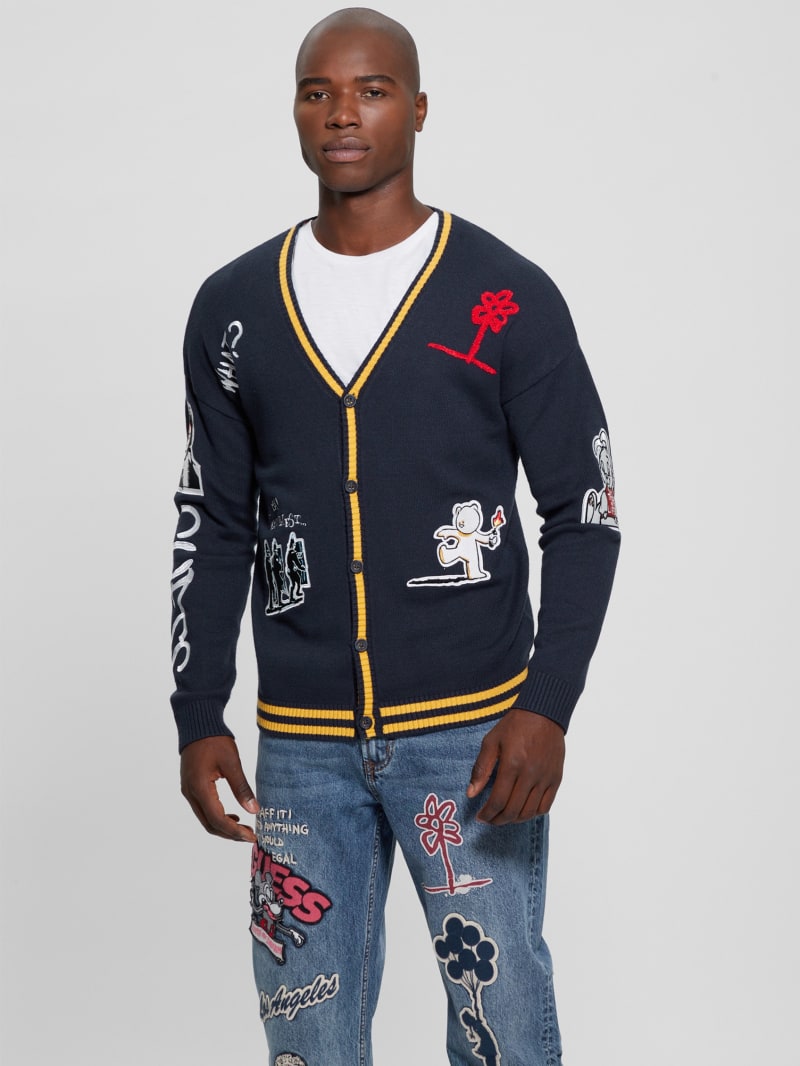 Guess Caleb Patched Cardigan - Bleu &eacute;L&eacute;Gant