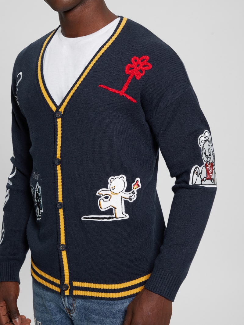 Guess Caleb Patched Cardigan - Bleu &eacute;L&eacute;Gant