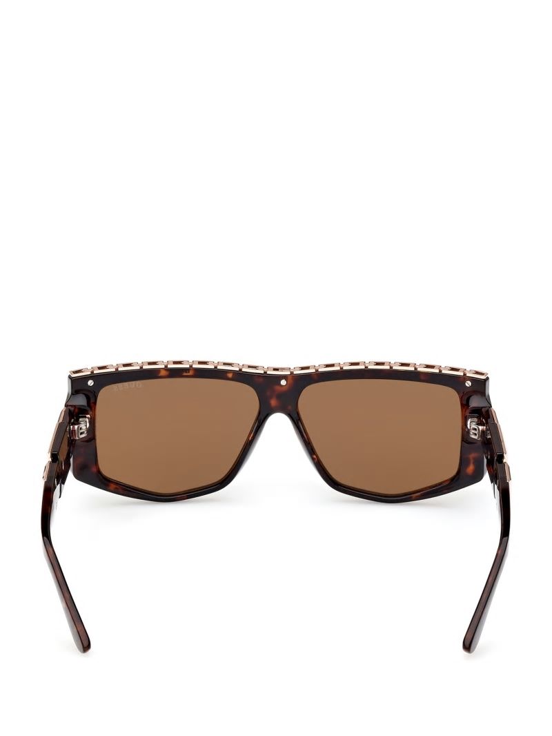 Guess Square G Chain Shield Sunglasses - Tort Guess Square G Chain Shield Sunglasses - Tort