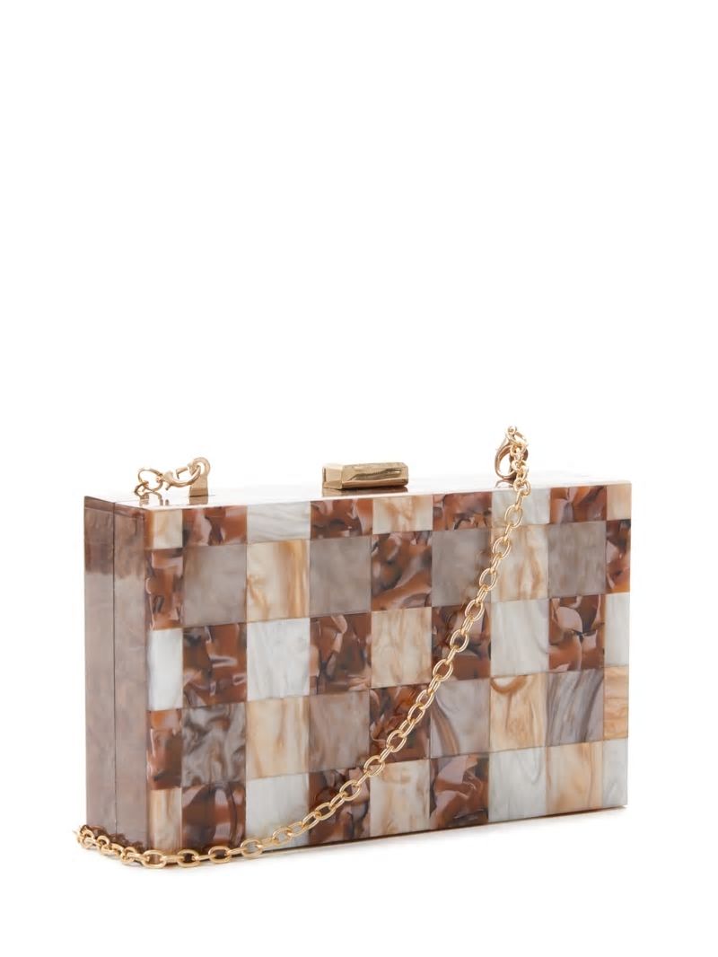 Guess Checkered Ginger Lucite Clutch - Ginger Guess Checkered Ginger Lucite Clutch - Ginger