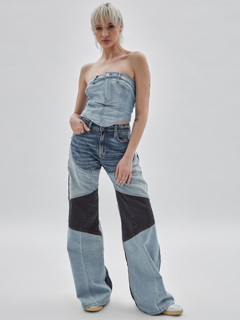 Guess GUESS Originals x Homeboy Upcycled Denim Bustier - Upcycled Light Wash Multi Guess GUESS Originals x Homeboy Upcycled Denim Bustier - Upcycled Light Wash Multi